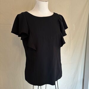 Banana Republic Black Flutter Sleeve Fitted Blouse V-neck back size 8 chic